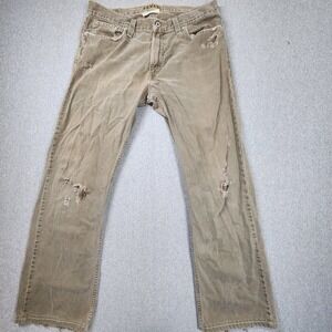 Levi's Slim Straight Jeans Mens 34x34 Tan Fair Distressed Thrashed Cotton Denim
